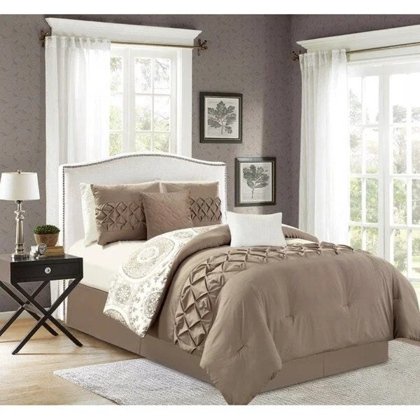 Queen - size comforters for standard queen - sized mattressesRuched Reversible 5pc King Comforter Set Porcelain Medallion-Taupe King