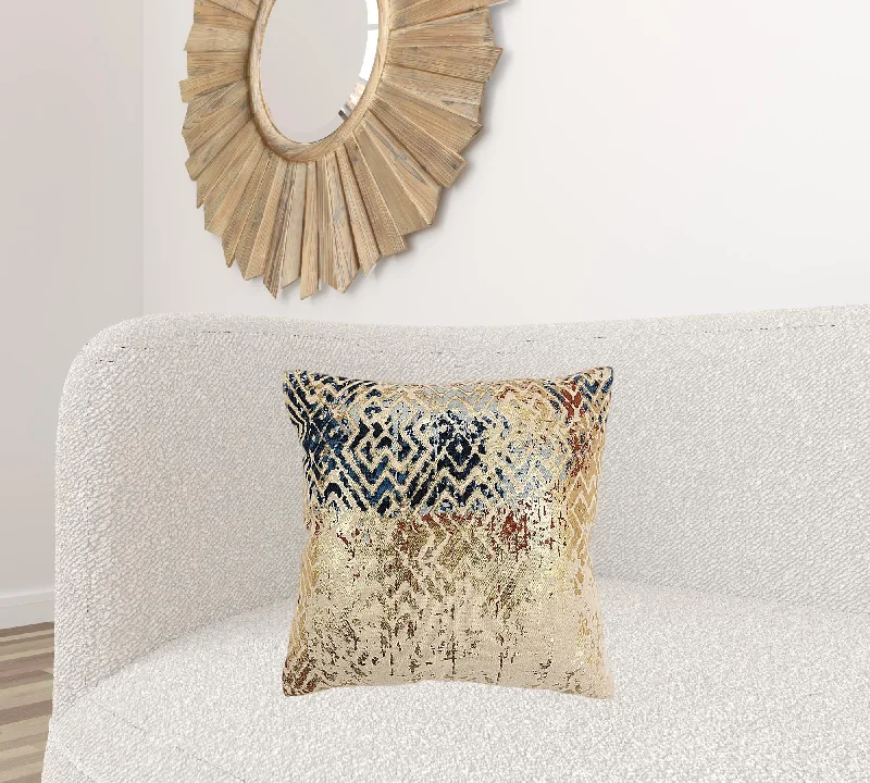 Adjustable Pillows for Customized ComfortBeige Navy Distressed Retro Modern Throw Pillow