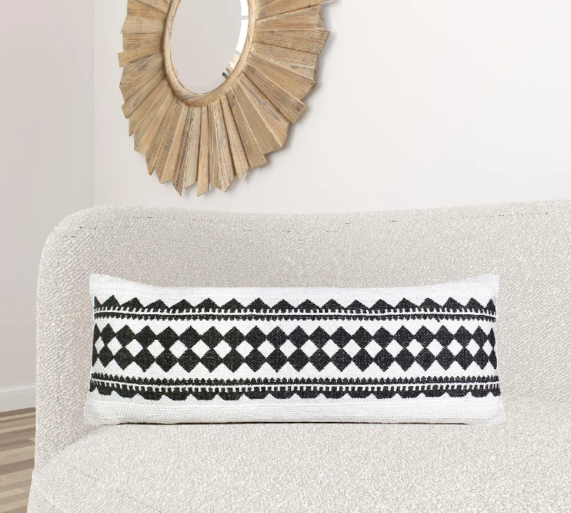 Silk Pillows for Smooth Skin and Hair14" X 36" Black And White 100% Cotton Geometric Zippered Pillow