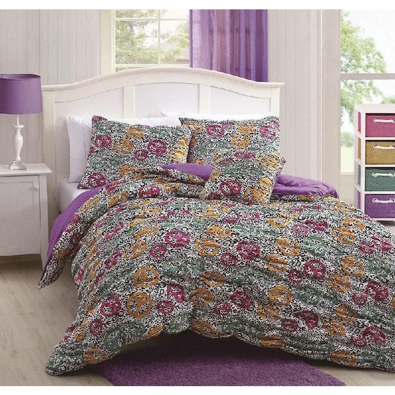Latex - filled comforters with a bouncy texture and good supportMandy Peace/Animal 4-piece Comforter Set - Purple/Blue