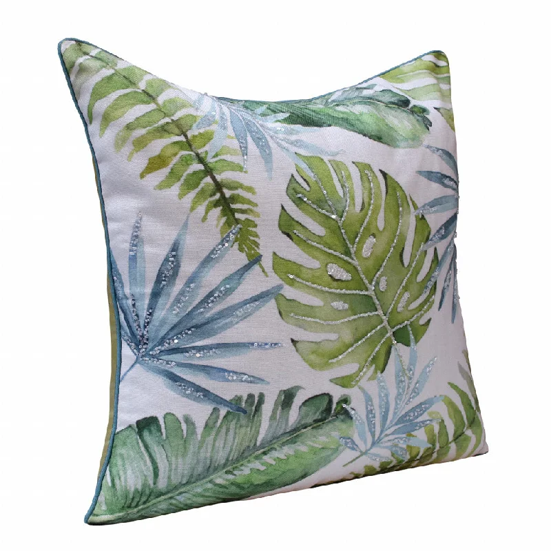 Adjustable Pillows for Customized Comfort20" X 20" Green And Blue Polyester Floral Zippered Pillow