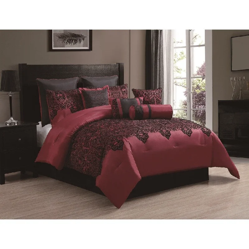 Queen - size comforters for standard queen - sized mattressesMischa 10-piece Damask Flocking Comforter Set