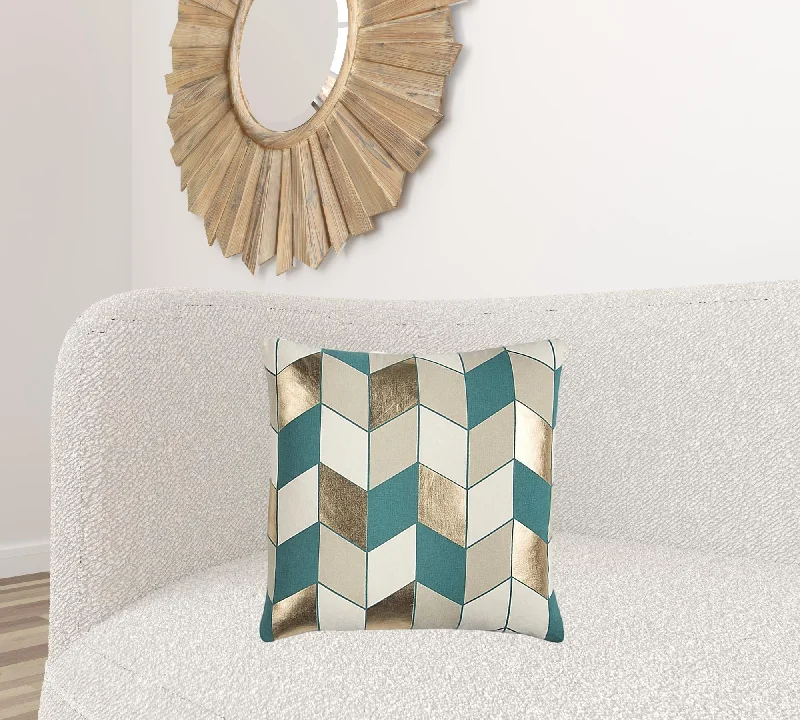 Cotton Pillows for Natural ComfortTeal Gold Striped Chevron Throw Pillow