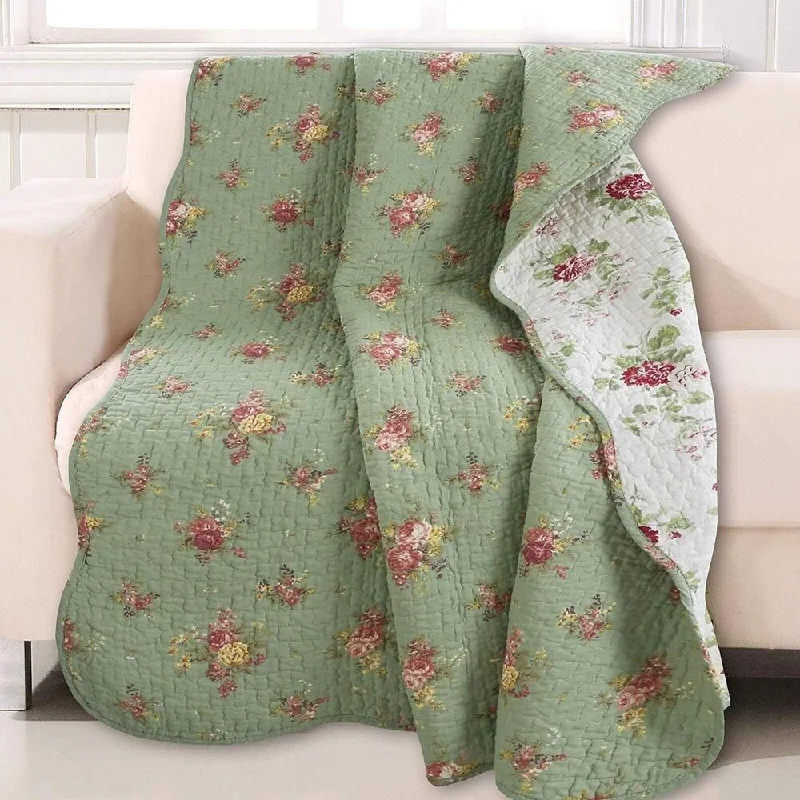 Linen blankets with a rustic and textured look60" x 50" Throw Floral Quilted 100% Cotton Reversible Green Linen blankets with a rustic and textured look60" x 50" Throw Floral Quilted 100% Cotton Reversible Green
