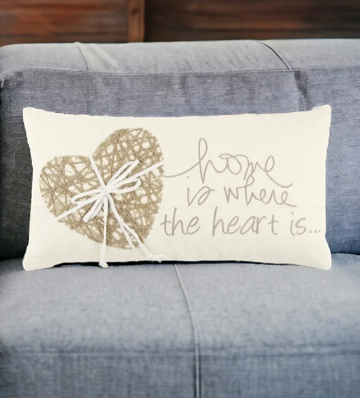 Feather Pillows for a Luxurious Sleep11" X 21" Ivory Home is Where the Heart Is Throw Pillow