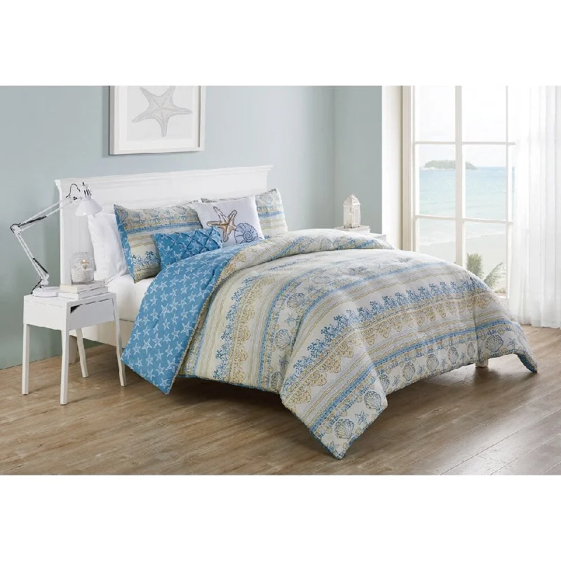 Duck down comforters with a softer feel and good warmth retentionVCNY Home Coastal Horizon Reversible Seashell Comforter Set
