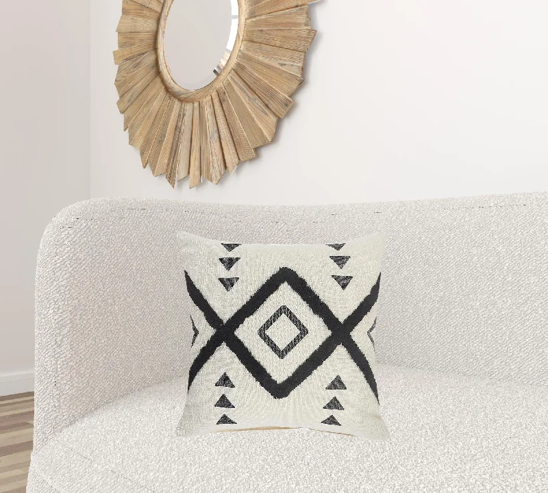 Kids Pillows with Fun Designs20" X 20" Cream Black And Gray 100% Cotton Geometric Zippered Pillow