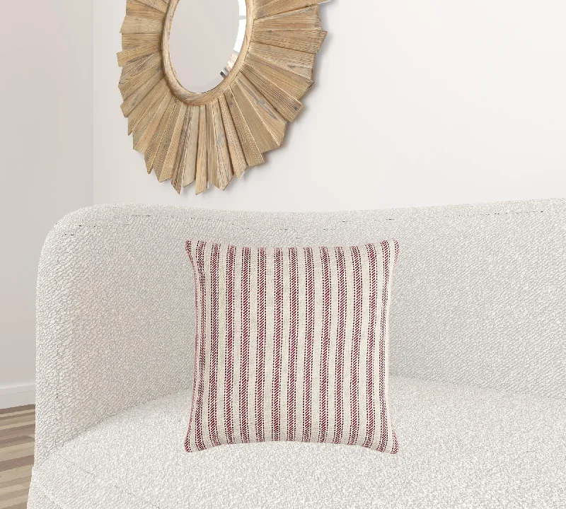 Cotton Pillows for Natural ComfortRed Natural Ticking Stripe Throw Pillow