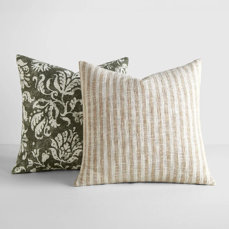 Decorative Pillows for Living Room Makeover2-Pack Yarn-Dyed Bengal Stripe / Distressed Floral Décor Throw Pillows