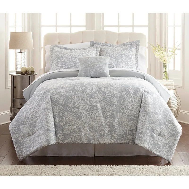 Microfiber - filled comforters that are lightweight and easy to care forLyon 8 Piece King Printed Reversible Comforter Set The Urban Port, Gray and White
