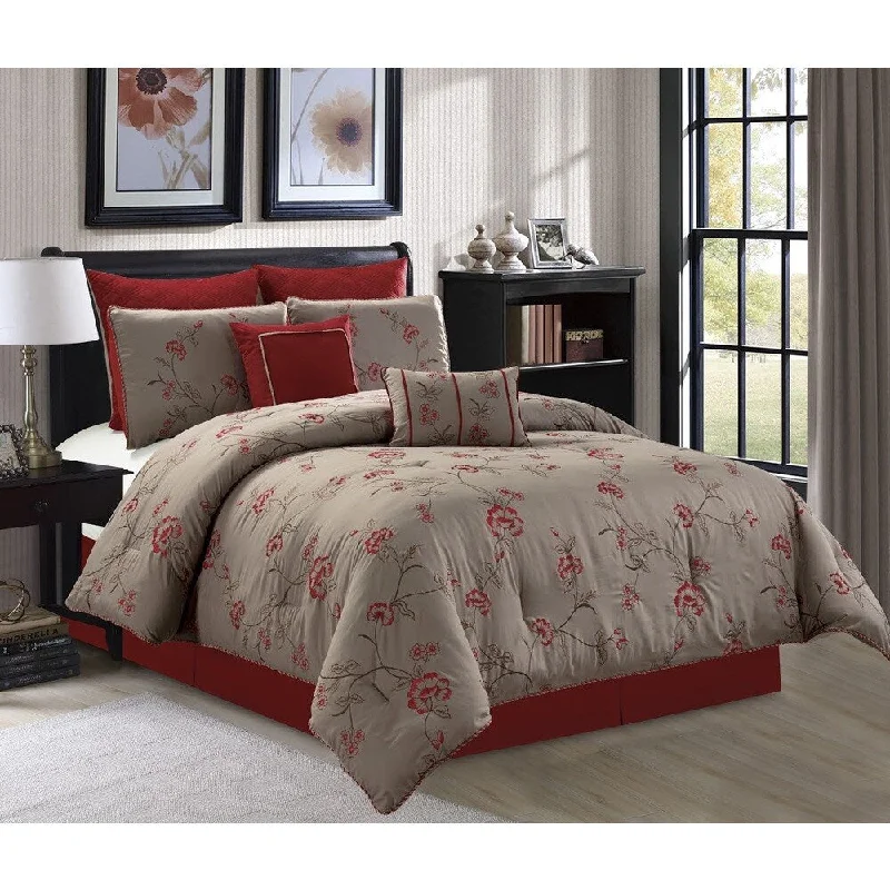 Bamboo - fiber - filled comforters with antibacterial and breathable qualitiesChelsea Floral Embroidered 8 Piece Luxury Comforter Set