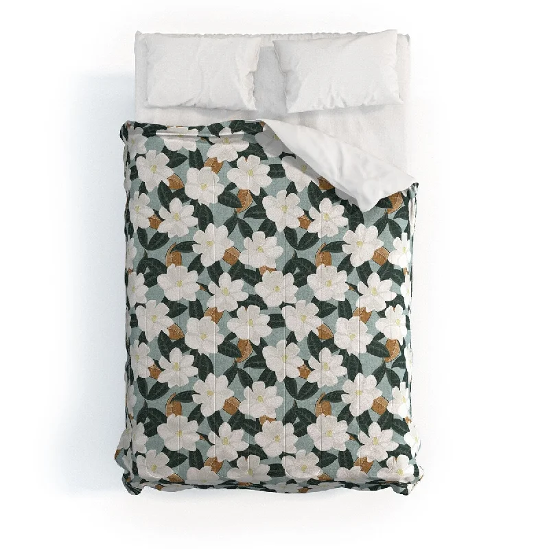 Down - filled comforters for supreme warmth and lightnessLittle Arrow Design Co Magnolia Flowers Dusty Blue Made To Order Full Comforter Set Down - filled comforters for supreme warmth and lightnessLittle Arrow Design Co Magnolia Flowers Dusty Blue Made To Order Full Comforter Set