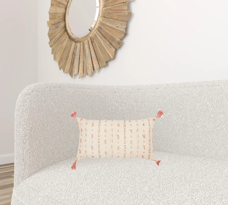 Velvet Pillows for a Touch of EleganceBlush Beige Tribal Inspired Tasseled Lumbar Pillow Velvet Pillows for a Touch of EleganceBlush Beige Tribal Inspired Tasseled Lumbar Pillow