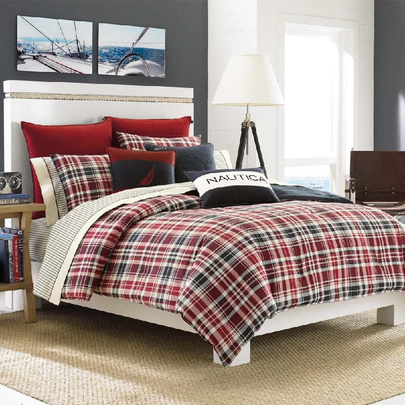 Latex - filled comforters with a bouncy texture and good supportNautica Mainsail Plaid Reversible Comforter Set with Optional Euro Sham Sold Separately