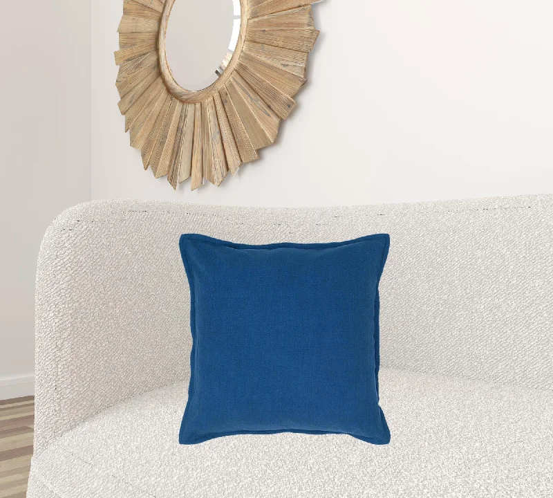 Square Pillows for Modern Home DecorBlue Solid Flange Edged Modern Down Throw Pillow