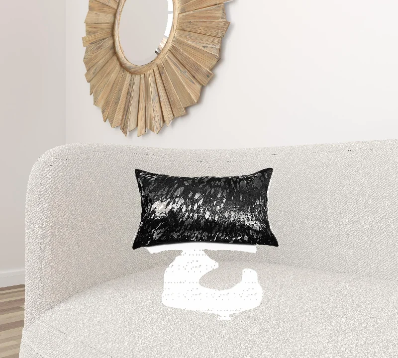 Decorative Pillows for Living Room Makeover12" X 20" X 5" Modern Silver And Black Torino Kobe Cowhide  Pillow