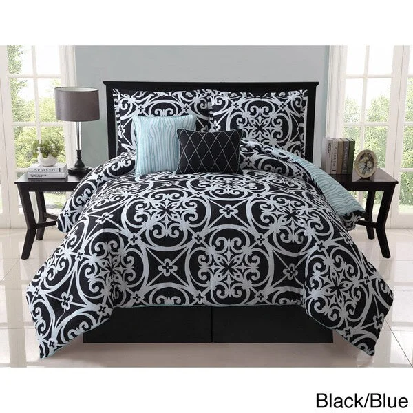 Latex - filled comforters with a bouncy texture and good supportVCNY Kennedy 5-piece Reversible Black Comforter Set