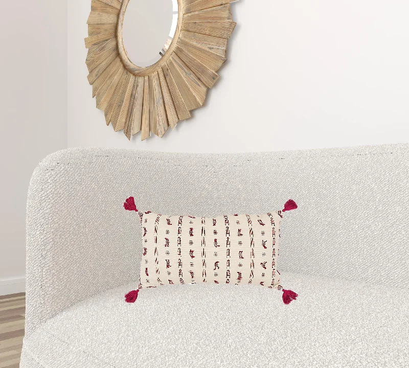 Hypoallergenic Pillows for Allergy SufferersRed Beige Tribal Inspired Tasseled Lumbar Pillow Hypoallergenic Pillows for Allergy SufferersRed Beige Tribal Inspired Tasseled Lumbar Pillow