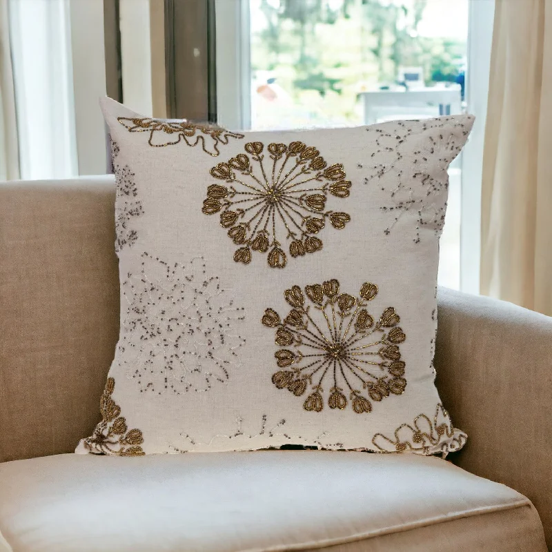 Cooling Pillows for Hot SleepersNatural and Golden Metallic Beaded Decorative Throw Pillow