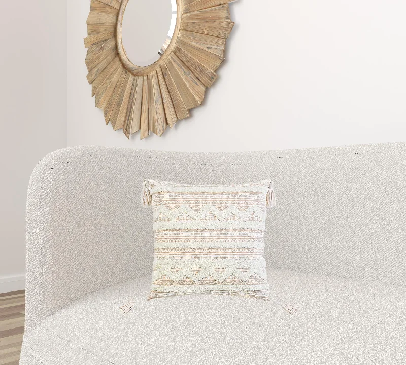 Lumbar Support Pillows for Car Seats18" X 18" Beige And White Geometric Zippered Polyester And Cotton Blend Throw Pillow With Tassels Lumbar Support Pillows for Car Seats18" X 18" Beige And White Geometric Zippered Polyester And Cotton Blend Throw Pillow With Tassels
