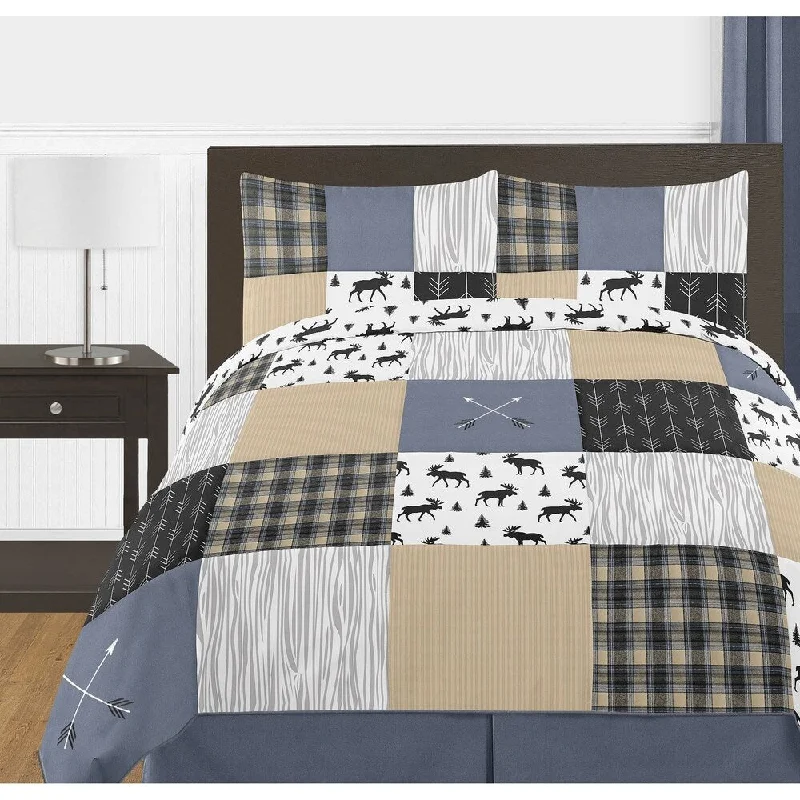 Queen - size comforters for standard queen - sized mattressesSweet Jojo Designs Blue Tan Grey Black Woodland Plaid Arrow Rustic Patch Collection Boy 3-Piece Full / Queen-size Comforter Set