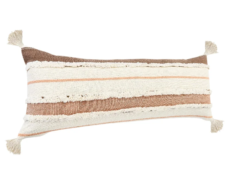 Round Pillows for Boho-Style Interiors14" X 36" Brown And Off-White 100% Cotton Striped Zippered Pillow
