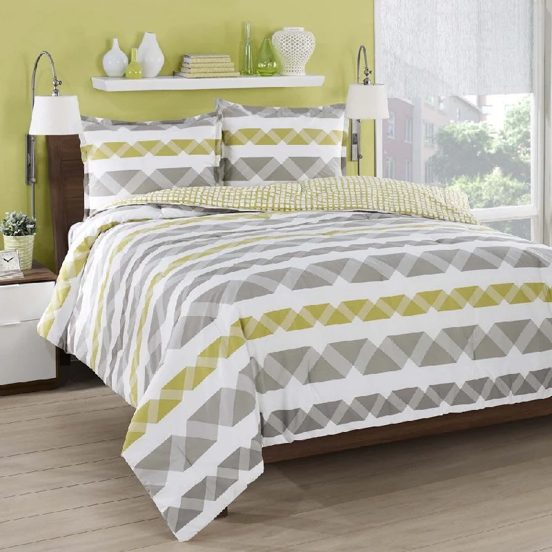 Synthetic - filled comforters like polyester for affordability and hypoallergenic propertiesCity Loft Orgami Stripe Cotton Reversible 3-piece Comforter Set