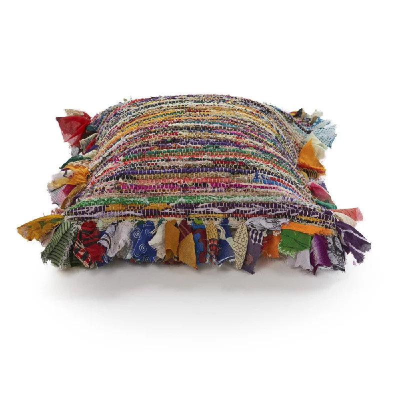 Cooling Pillows for Hot Sleepers18" X 18" Blue and Red Weave Zippered Pillow With Fringe
