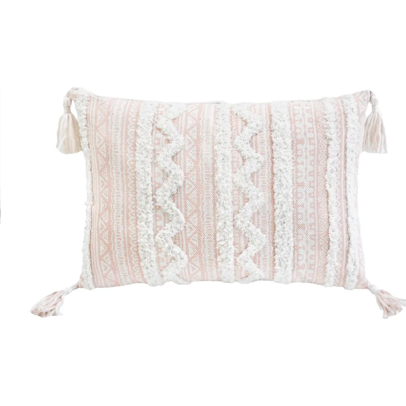 Velvet Pillows for a Touch of Elegance13" X 18" Beige And White Damask Zippered Polyester And Burlap Blend Throw Pillow With Tassels
