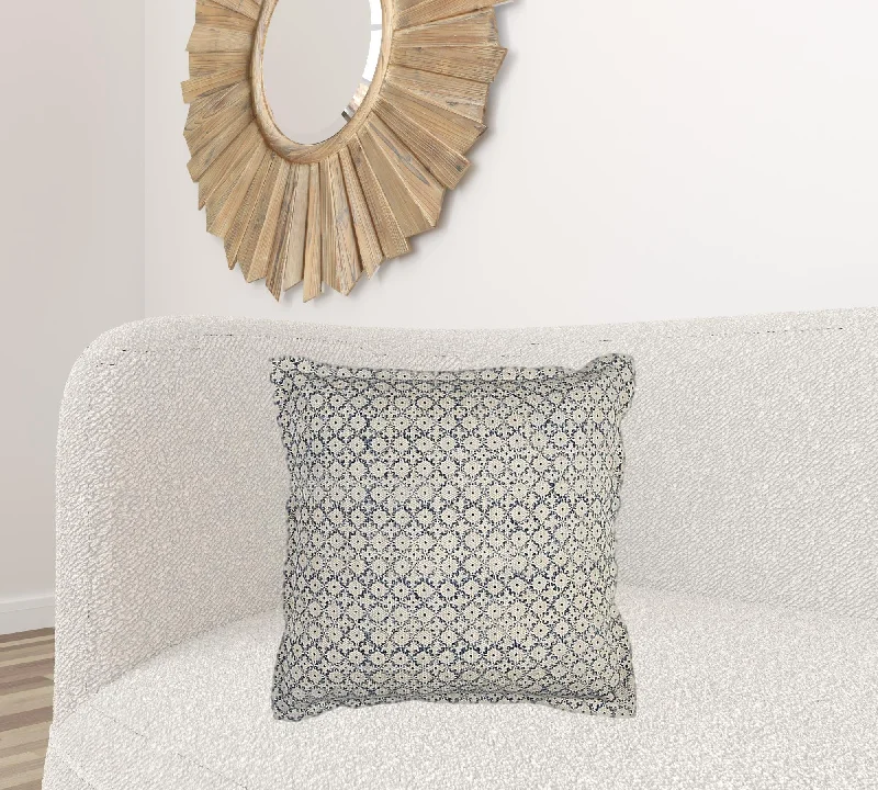 Cotton Pillows for Natural ComfortBlue Beige Distressed Block Throw Pillow