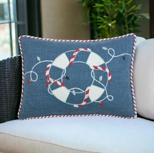 Cotton Pillows for Natural Comfort13" X 18" Blue and White Christmas Throw Pillow