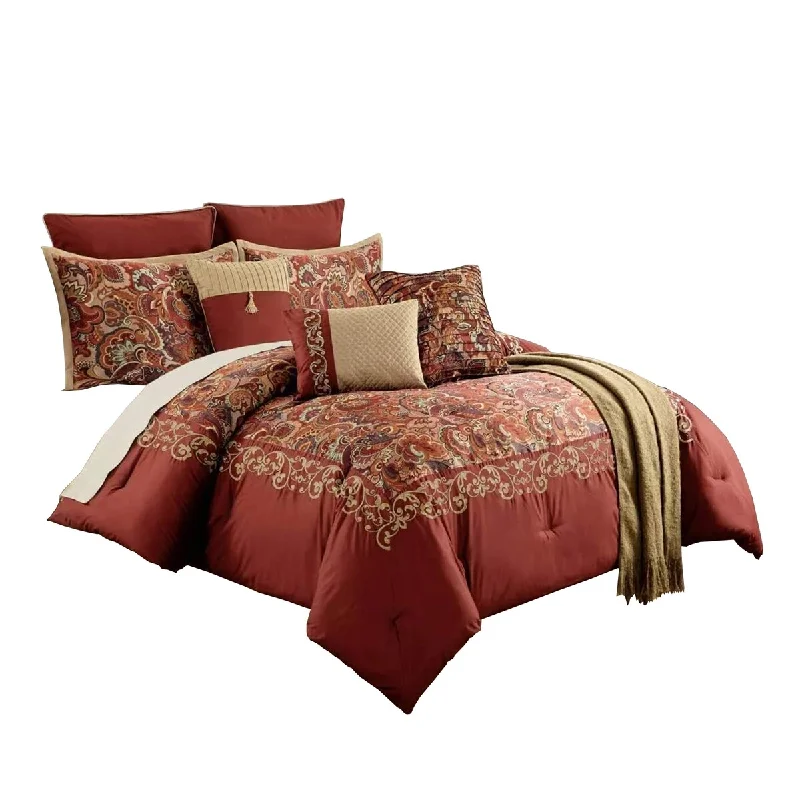 Synthetic - filled comforters like polyester for affordability and hypoallergenic properties14 Piece Polyester Queen Comforter Set with Paisley Print, Red