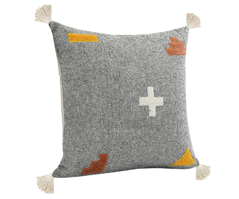 Plush Pillows for a Cozy Bed20" X 20" Black Off-White Yellow And Orange 100% Cotton Geometric Zippered Pillow