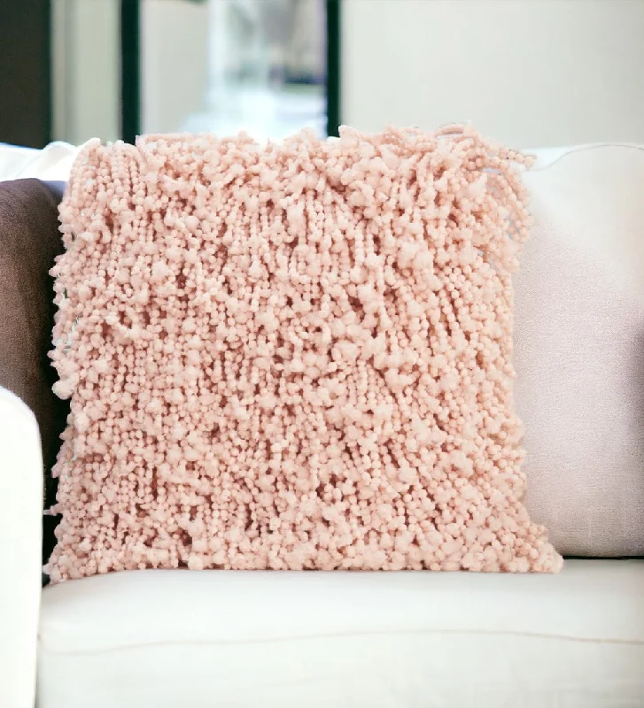 Down Alternative Pillows for Ethical Choices20" Pale Pink Shaggy Beads Square Throw Pillow