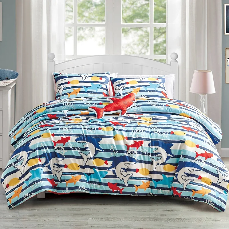 Cotton - filled comforters for a breathable and natural sleep experienceDCP 4 Piece All Season Soft Polyester Bedding Comforter Set,Blue with Ocean Life Cotton - filled comforters for a breathable and natural sleep experienceDCP 4 Piece All Season Soft Polyester Bedding Comforter Set,Blue with Ocean Life