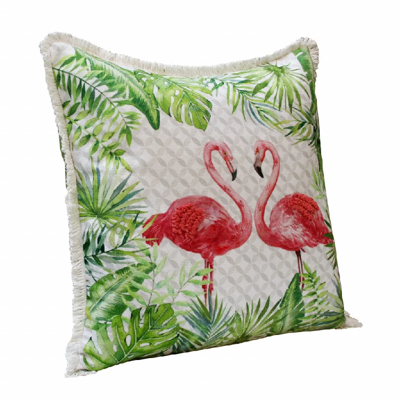 Soft and Fluffy Pillows for Bedroom Comfort20" X 20" Coral Pink And Green Bird Polyester Animal Print Zippered Pillow