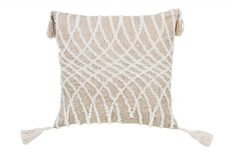 Velvet Pillows for a Touch of Elegance17" X 17" Taupe And White Interlocking Zippered Polyester Throw Pillow With Tassels