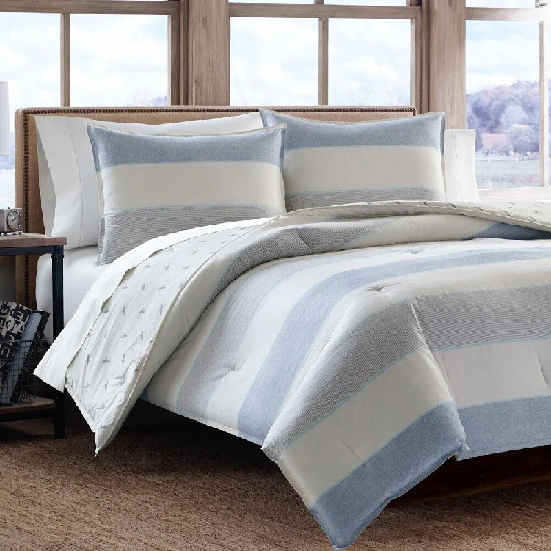 Duck down comforters with a softer feel and good warmth retentionEddie Bauer Camas Stripe Cotton 3-piece Comforter Set