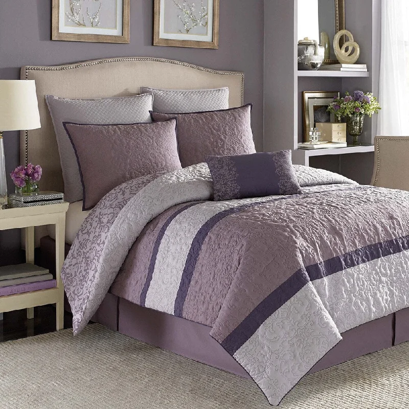 Goose down comforters known for their superior quality and insulationNicole Miller Damask Purple 7-piece Comforter Set