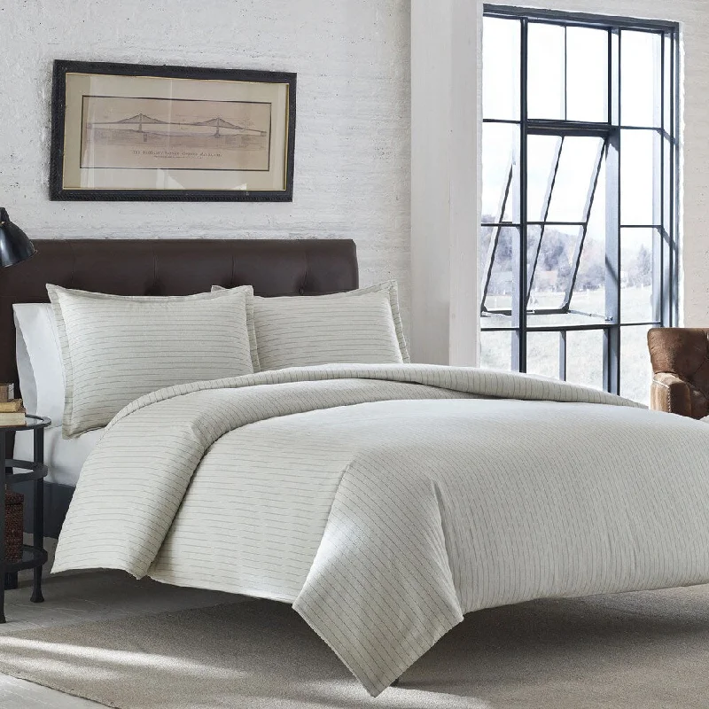 Queen - size comforters for standard queen - sized mattressesEddie Bauer Wallace Stripe Ivory Flannel Duvet Cover Set