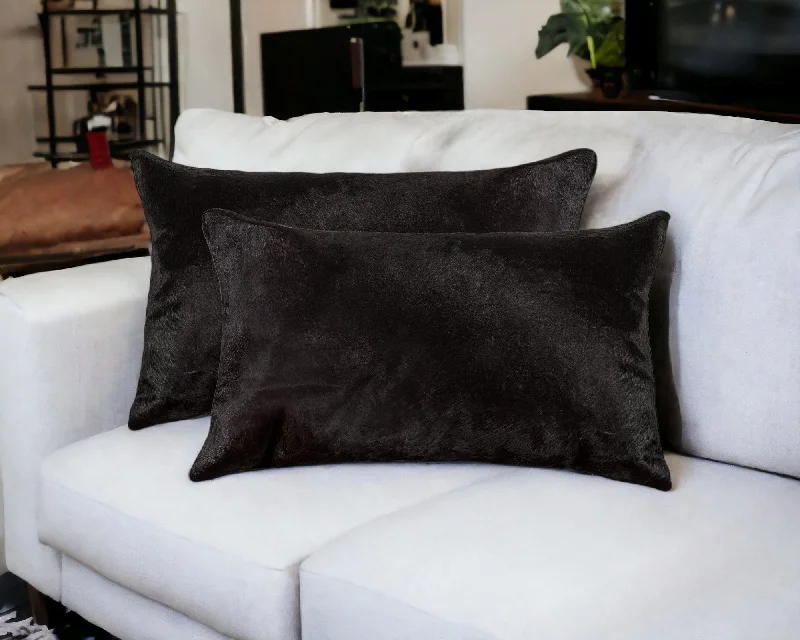 Travel Pillows for Long JourneysSet of Two 12" X 20" Black Cowhide Throw Pillow