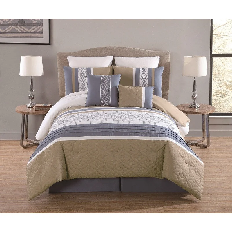 Full - size comforters suitable for full - sized beds in guest rooms or small bedroomsIbrahim Embroidered 8 Piece Comforter Set