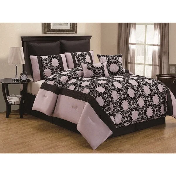 Full - size comforters suitable for full - sized beds in guest rooms or small bedroomsAmbreena Flocking 8-piece Comforter Set