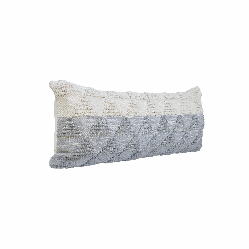 Round Pillows for Boho-Style Interiors14" X 36" Heathered Gray And Off-White 100% Cotton Geometric Zippered Pillow Round Pillows for Boho-Style Interiors14" X 36" Heathered Gray And Off-White 100% Cotton Geometric Zippered Pillow