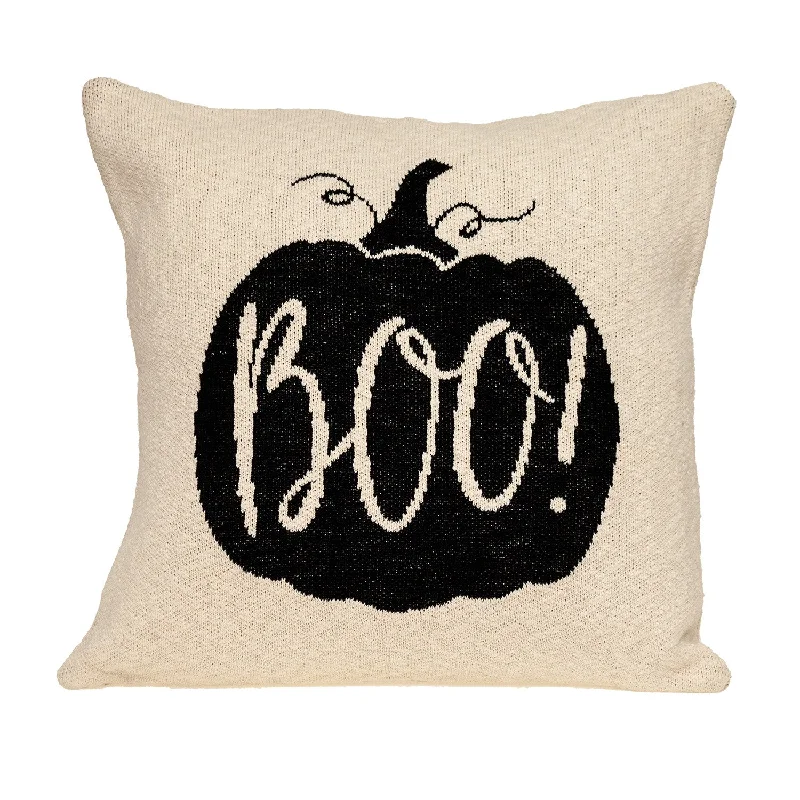 Plush Pillows for a Cozy Bed20" x 20" Cream Black Pumpkin Boo Square Accent Throw Pillow