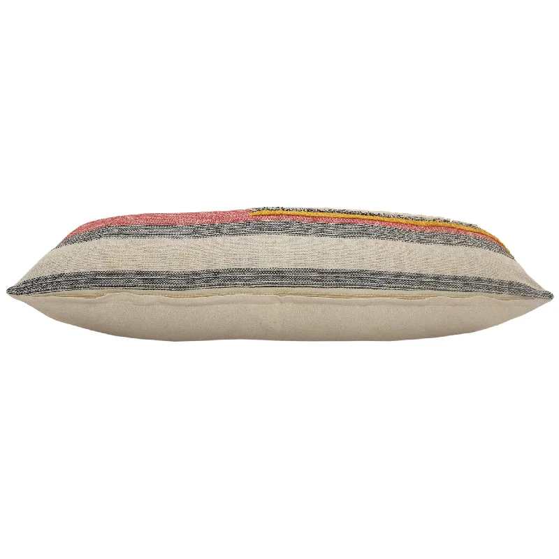Adjustable Pillows for Customized Comfort14" X 36" Orange Pink Black And Off-White 100% Cotton Striped Zippered Pillow Adjustable Pillows for Customized Comfort14" X 36" Orange Pink Black And Off-White 100% Cotton Striped Zippered Pillow