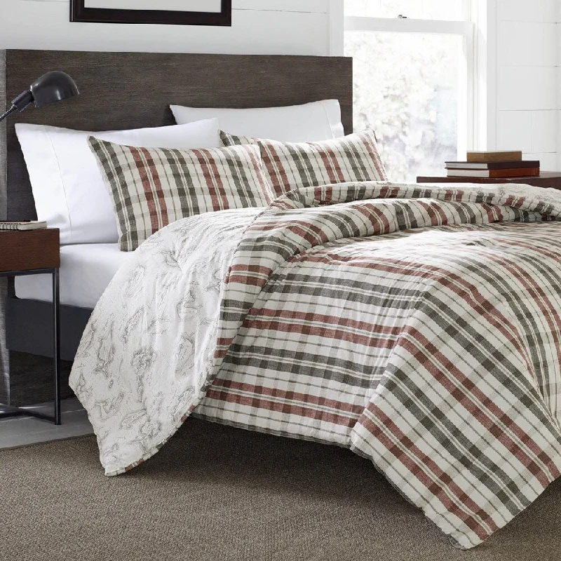 Latex - filled comforters with a bouncy texture and good supportEddie Bauer Point Permit Plaid Cotton 3-Piece Comforter Set