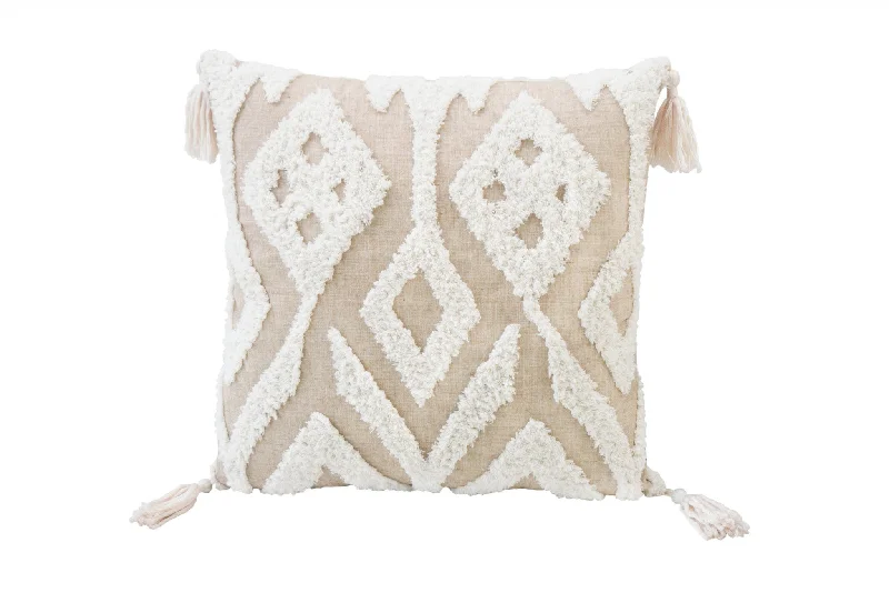 Soft and Fluffy Pillows for Bedroom Comfort17" X 17" Beige And White Ikat Zippered Polyester Throw Pillow With Tassels Soft and Fluffy Pillows for Bedroom Comfort17" X 17" Beige And White Ikat Zippered Polyester Throw Pillow With Tassels