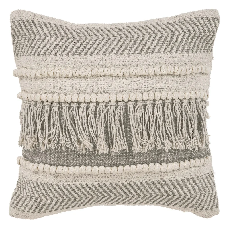 Velvet Pillows for a Touch of Elegance20" X 20" Beige and Ivory Chevron Cotton Zippered Pillow With Fringe