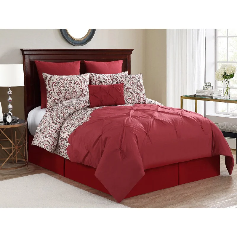 Synthetic - filled comforters like polyester for affordability and hypoallergenic propertiesVCNY Elanza Red Paisley Pintuck 10-piece Comforter Set